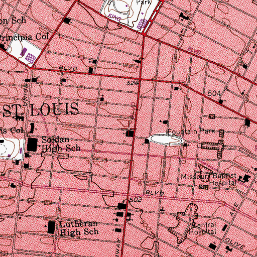Topographic Map of Wayman African Methodist Episcopal Church, MO