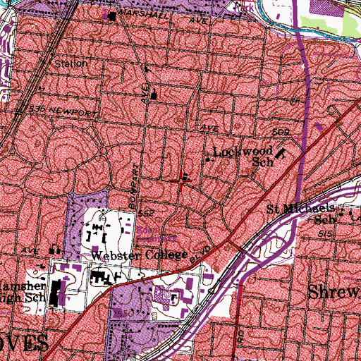 Topographic Map of Webster Grove Baptist Church, MO