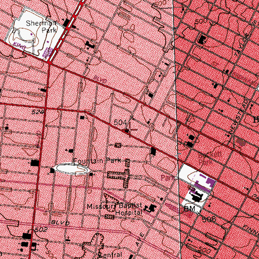 Topographic Map of West Side Missionary Baptist Church, MO