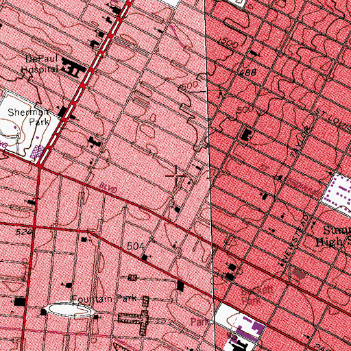 Topographic Map of Zion Temple Church of God and Christ, MO