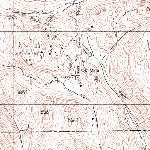 Topographic Map of Ok Mine, CA