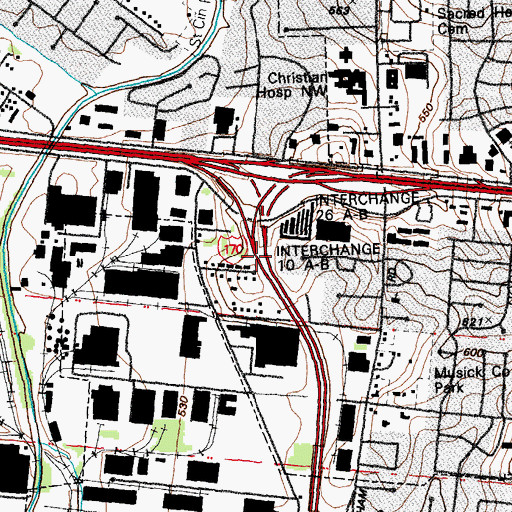 Topographic Map of Interchange 10A and 10B, MO