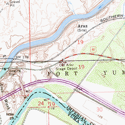 Topographic Map of Old Araz Stage Depot, CA