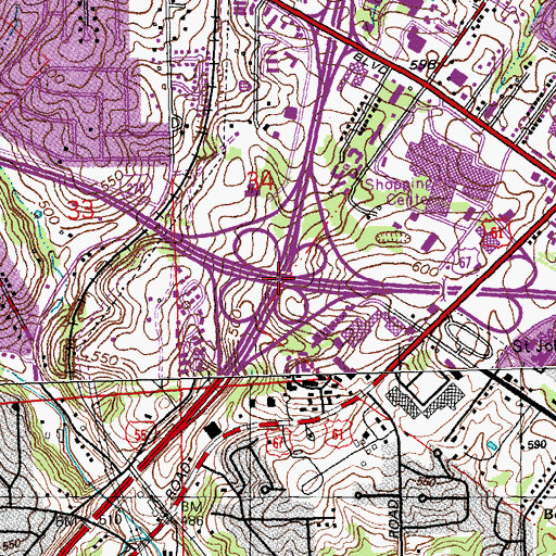 Topographic Map of Interchange 1B and 1C, MO