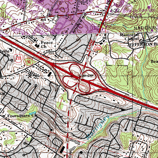 Topographic Map of Interchange 2, MO