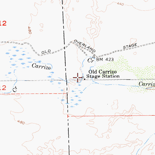 Topographic Map of Old Carrizo Stage Station, CA