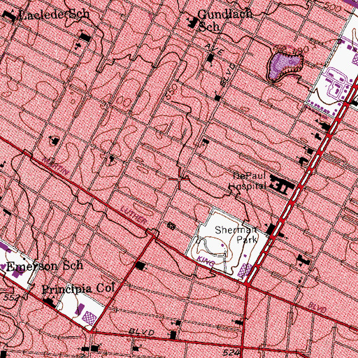 Topographic Map of Faith Tabernacle of God Church, MO
