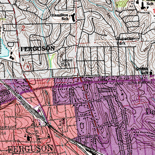 Topographic Map of Ferguson Christian Church, MO