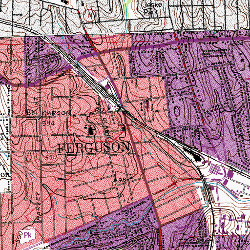 Topographic Map of Ferguson United Methodist Church, MO
