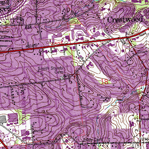 Topographic Map of First Baptist Church of Crestwood, MO