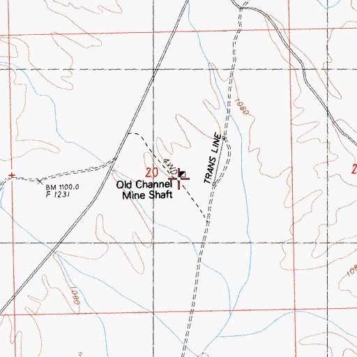 Topographic Map of Old Channel Mine Shaft, CA