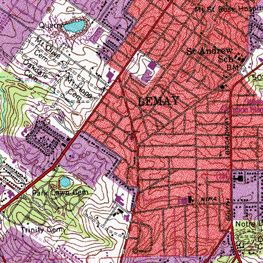 Topographic Map of First Baptist Church of Lemay, MO