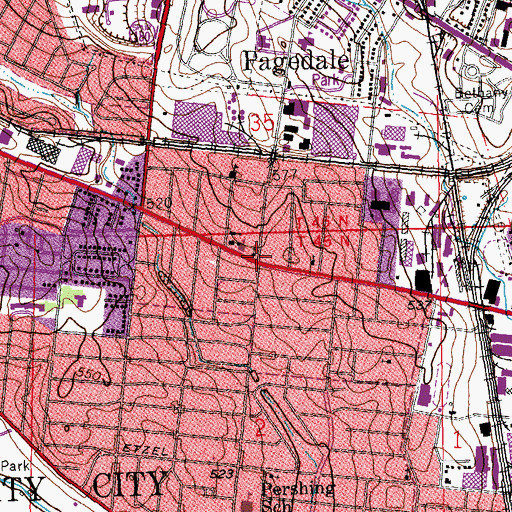 Topographic Map of First Baptist Church of Maplewood, MO