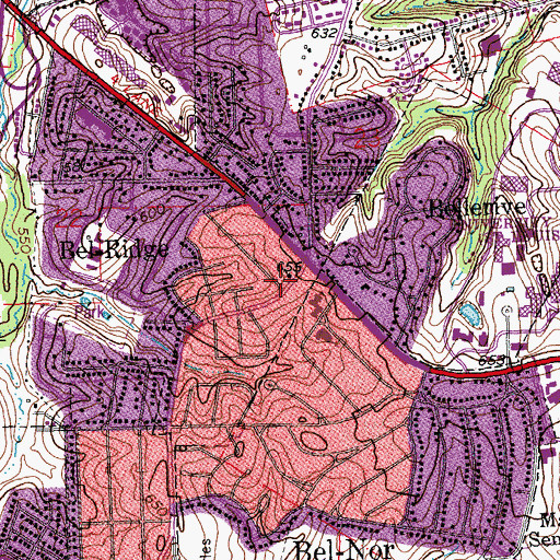 Topographic Map of First Baptist Church of Northwoods, MO