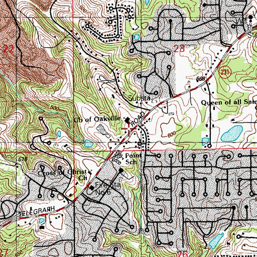 Topographic Map of First Baptist Church of Oakville, MO