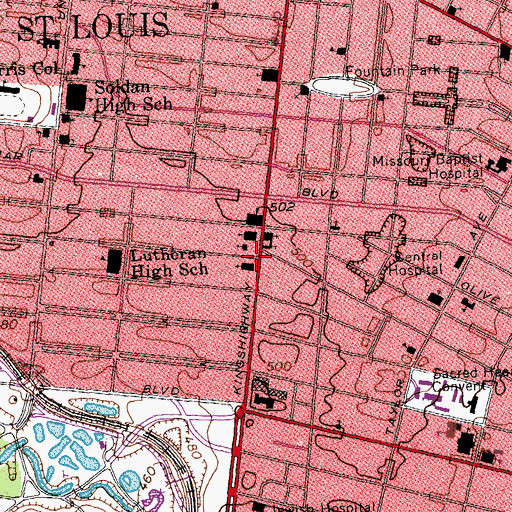 Topographic Map of First Church of Christ Scientist, MO