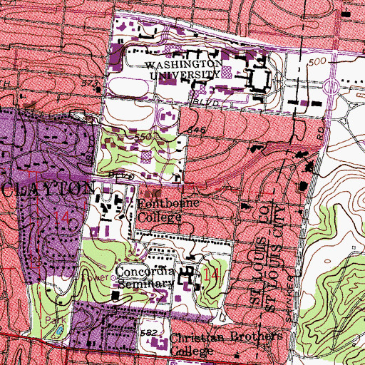 Topographic Map of First Congregational Church of Saint Louis, MO