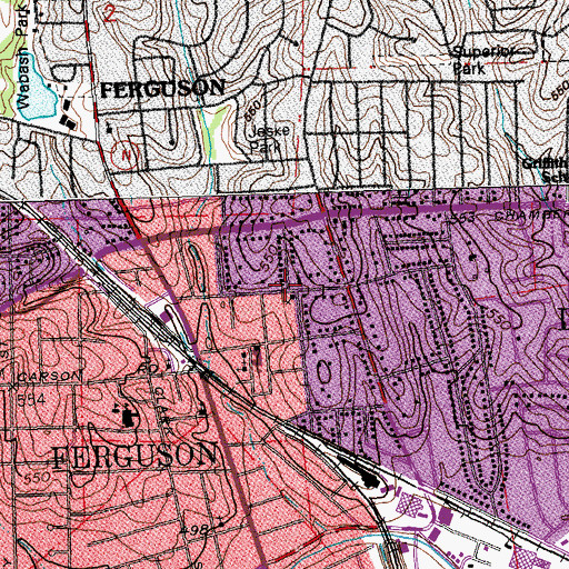 Topographic Map of First Presbyterian Church of Ferguson, MO