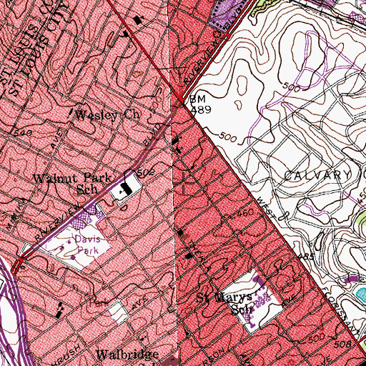 Topographic Map of First United Methodist Church of Webster Groves, MO