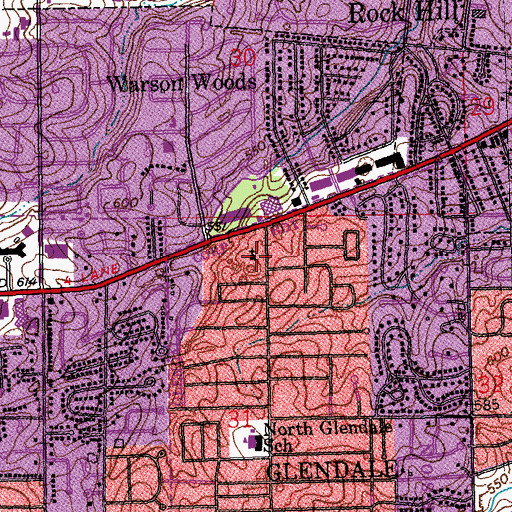 Topographic Map of Glendale Lutheran Church, MO