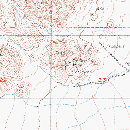 Topographic Map of Old Dominion Mine, CA