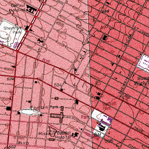 Topographic Map of Greater King Solomon Missionary Baptist Church, MO