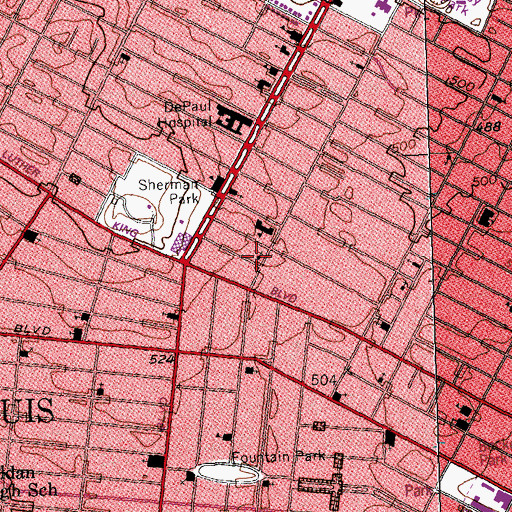 Topographic Map of Greater Mount Carmel Baptist Church, MO