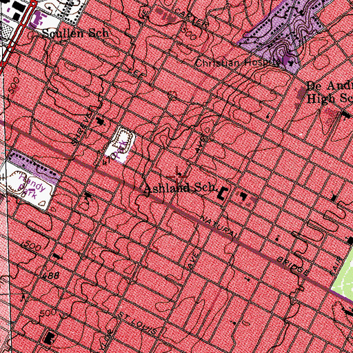 Topographic Map of Greater Progressive Missionary Baptist Church, MO