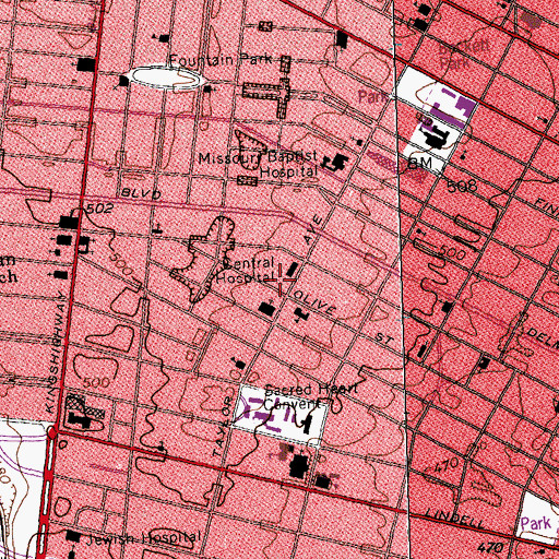 Topographic Map of Greater True Vine Spiritual Church, MO