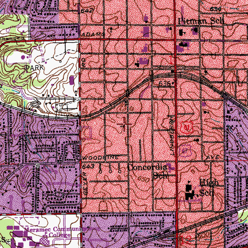 Topographic Map of Harrison Avenue Baptist Church, MO