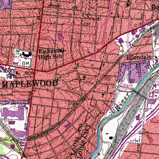 Topographic Map of Immaculate Conception Catholic Church of Maplewood, MO