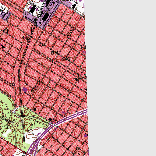 Topographic Map of Kings Highway United Methodist Church, MO