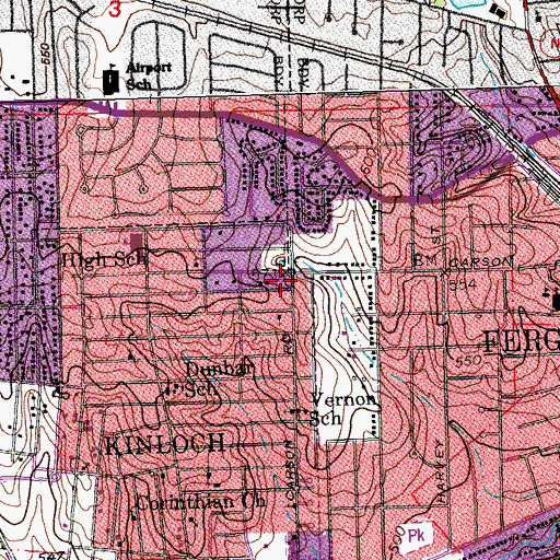 Topographic Map of Kinloch Church of God, MO