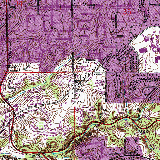 Topographic Map of Kirkwood United Church of Christ, MO