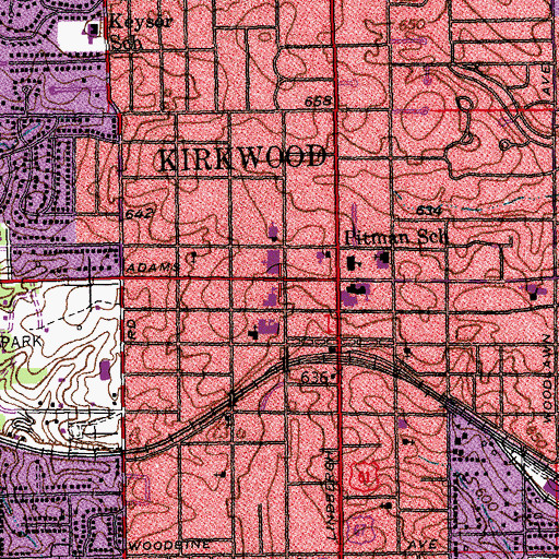 Topographic Map of Kirkwood United Methodist Church, MO