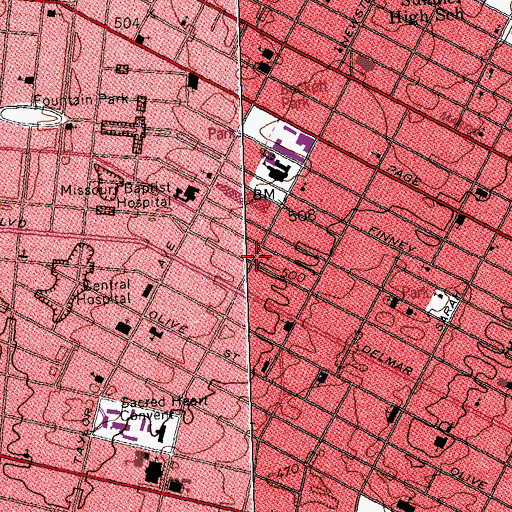 Topographic Map of Lane Tabernacle Christian Methodist Episcopal Church, MO