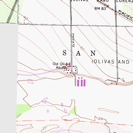 Topographic Map of Old Olivas Adobe, CA