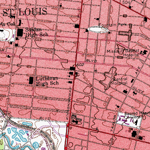 Topographic Map of Life Cathedral Church, MO