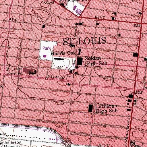 Topographic Map of Life Center International Church, MO