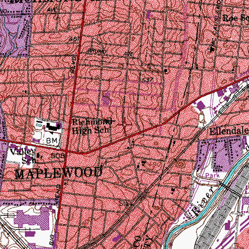 Topographic Map of Maplewood Christian Church, MO