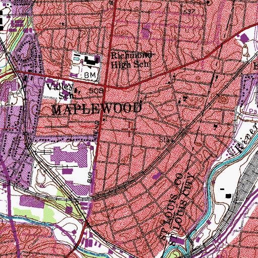 Topographic Map of Maplewood United Methodist Church, MO
