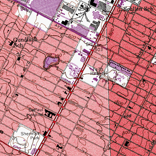 Topographic Map of Memorial Boulevard Christian Church, MO