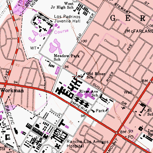 Topographic Map of Old River School, CA