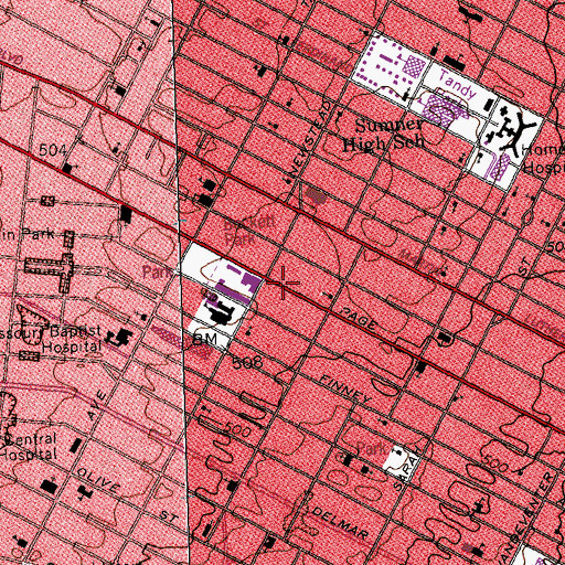 Topographic Map of Monumental Missionary Baptist Church, MO