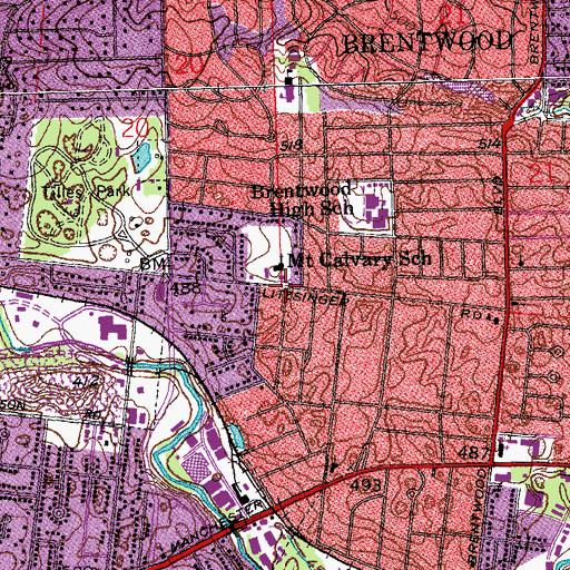 Topographic Map of Mount Calvary Lutheran Church of Brentwood, MO