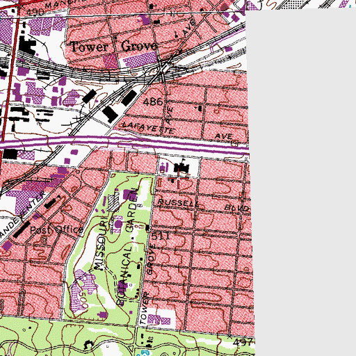 Topographic Map of Mount Olive Lutheran Church, MO