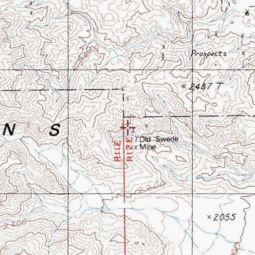 Topographic Map of Old Swede Mine, CA