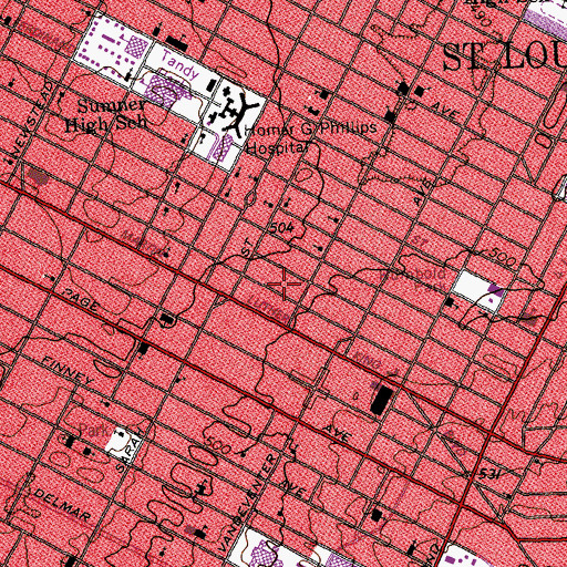 Topographic Map of New Home Missionary Baptist Church, MO
