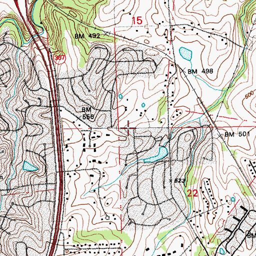 Topographic Map of New Jamestown Road Baptist Church, MO