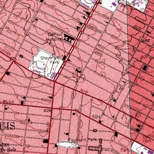 Topographic Map of New Jerusalem Missionary Baptist Church, MO